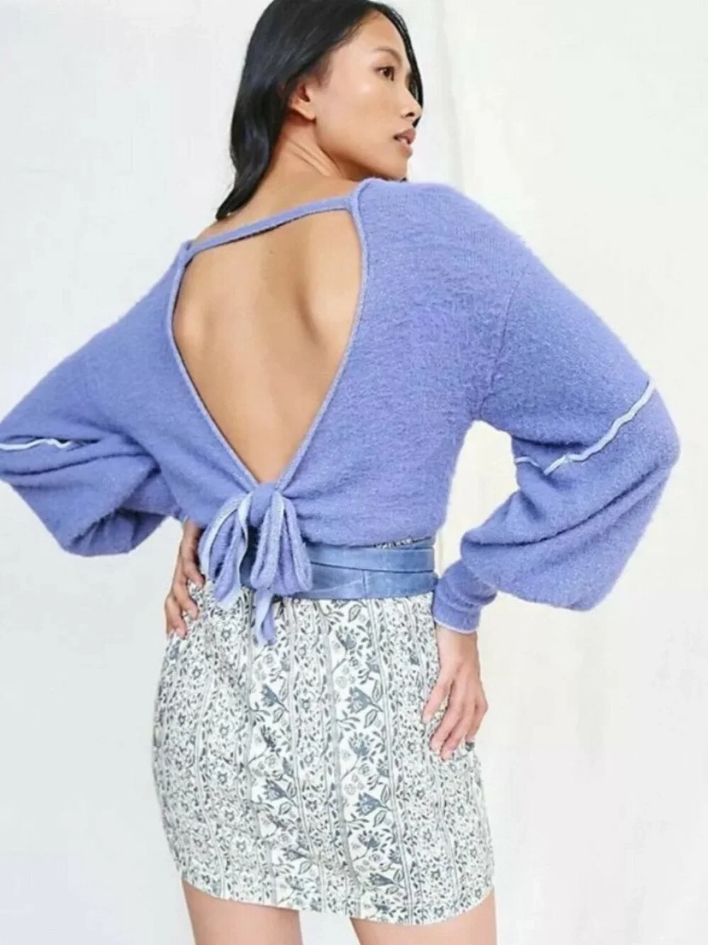 Free People “Mint” Teal Green Cropped Got Your Back Knit Sweater Top Size XS